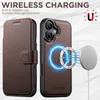 iPhone 17 Pro Flip Card Slot Magnetic Wireless Charging Stand Case - Color Block Leather