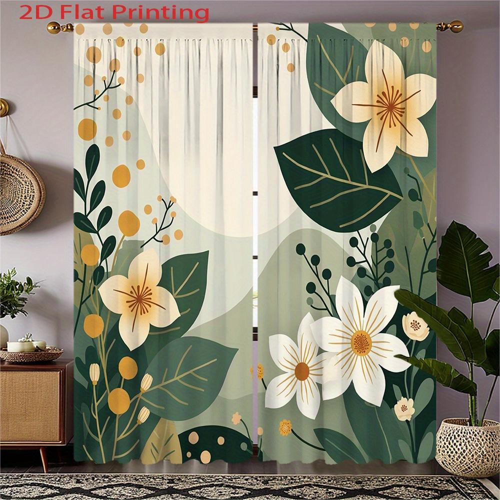 

2pcs Floral Green Leaves Light Beige Curtains - 2D Flat Printing Rod Pocket Design Semi-Transparent Polyester Fabric Machine 100*130 Grommet Top 1pcs