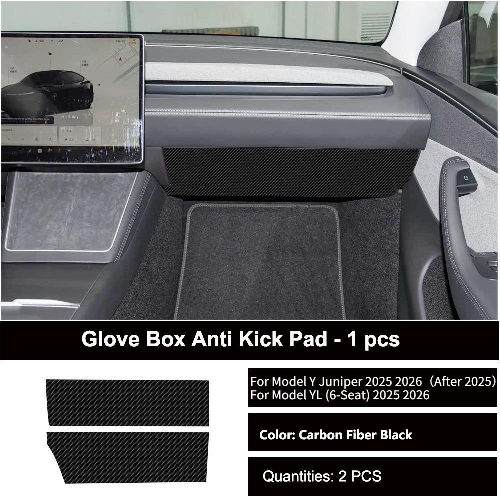For Tesla Model 3 Y 2026 Car Door Anti-kick Mat Panel Leather Carbon Fiber Interior Glove Box Protective Sticker Car Accessories