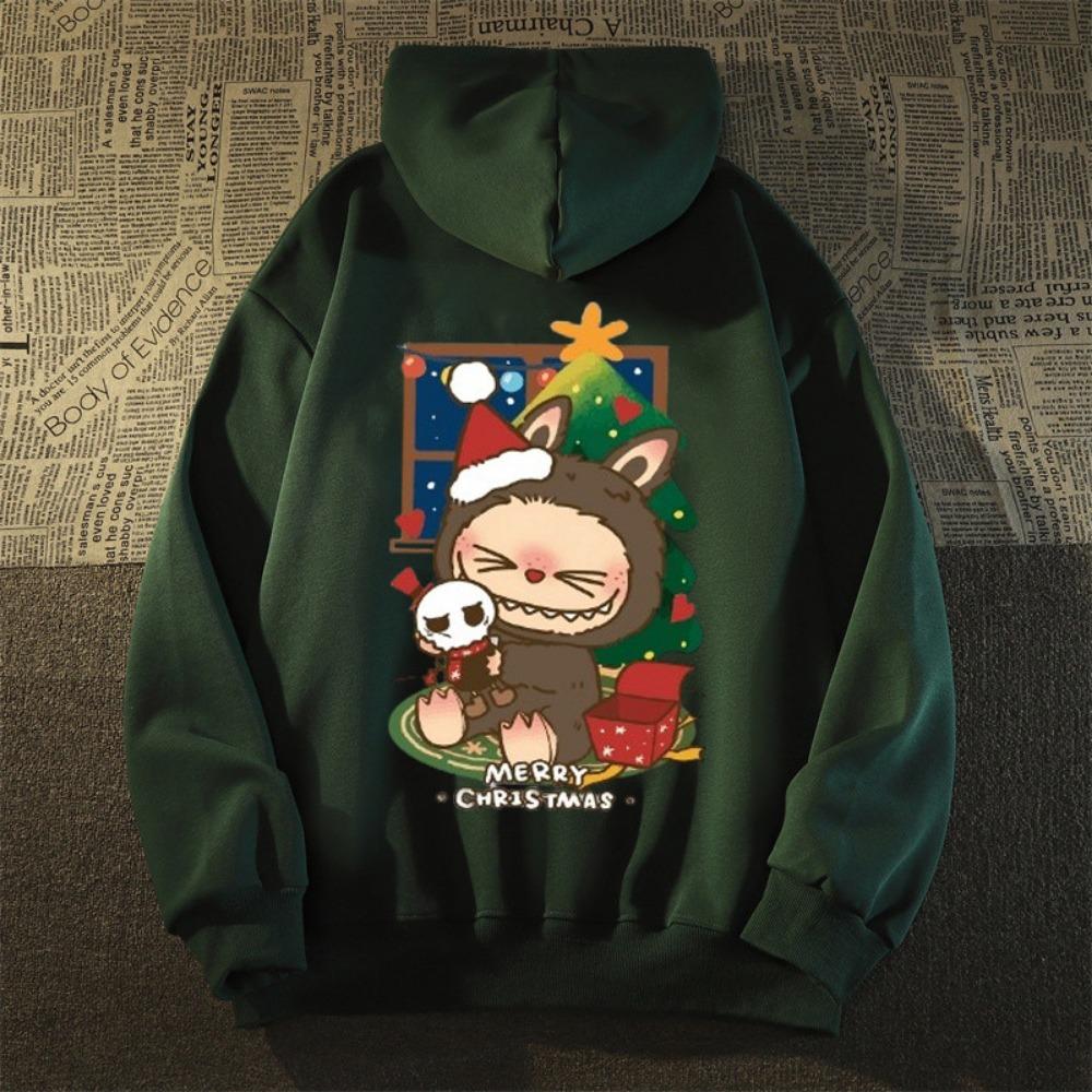 Cartoon Labubu Ladies Hoodie, Anime Christmas Print Autumn and Winter Hooded Sweater, Fashion All-match Loose Long-sleeved Ladies Top