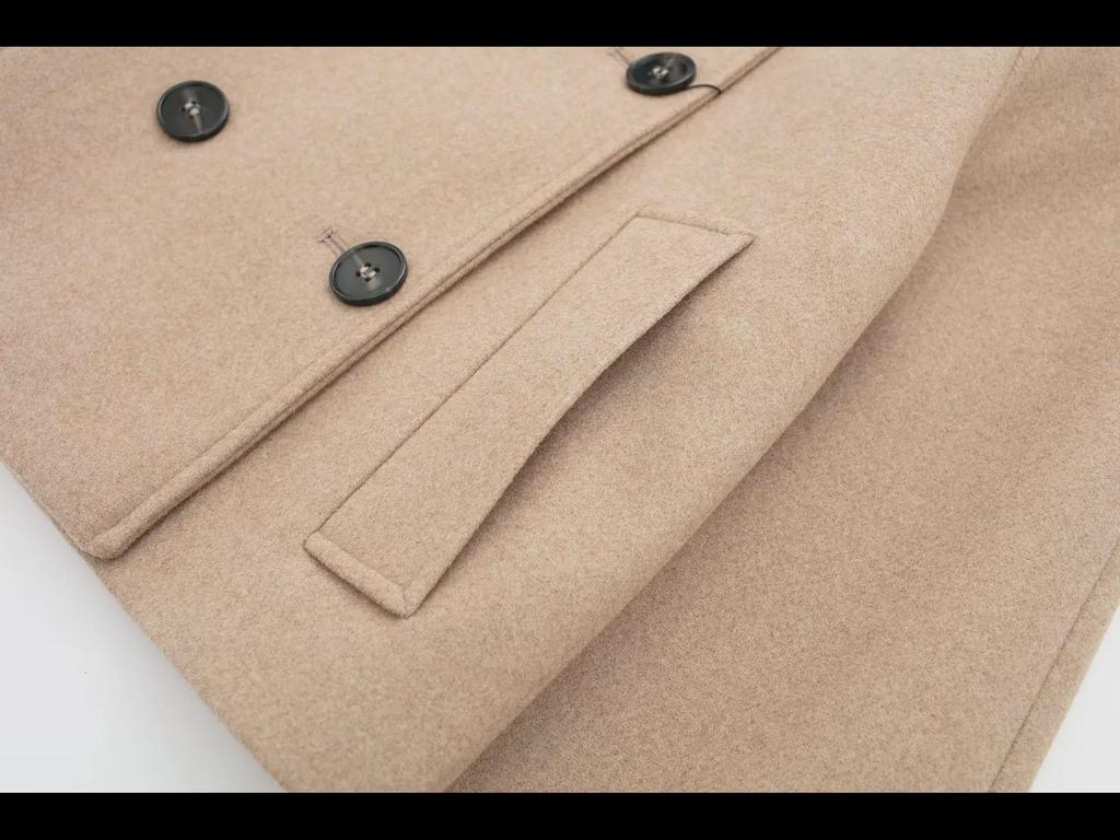 2023 Women's European & American Double-Breasted Wool Stand Collar Jacket