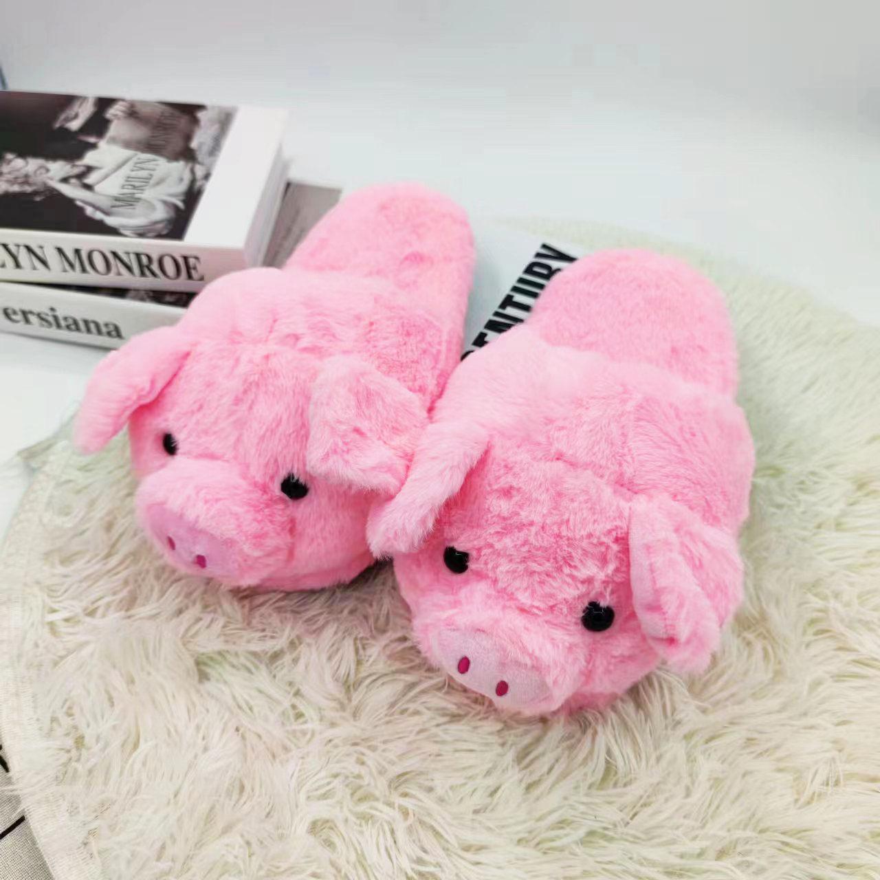

Розовые тапочки Holy Pig, домашняя обувь для пар, женские пушистые шлепанцы, меховые шлепанцы, кавайная домашняя обувь, женские милые плюшевые тапочки Piggy One Size