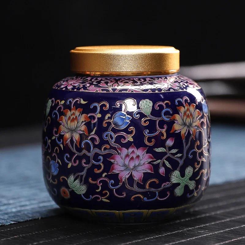 Exquisite Enamel Portable Tea Jar Ceramic Sealed Tea Caddy Home Coffee Storage Jar Tea Accessories Moisture-proof Storage Jar 5x8cm  200ml