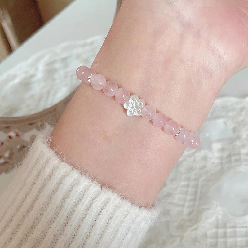 Rose Quartz Peach Blossom S925 Sterling Silver Bracelet - Romantic Pink Charm