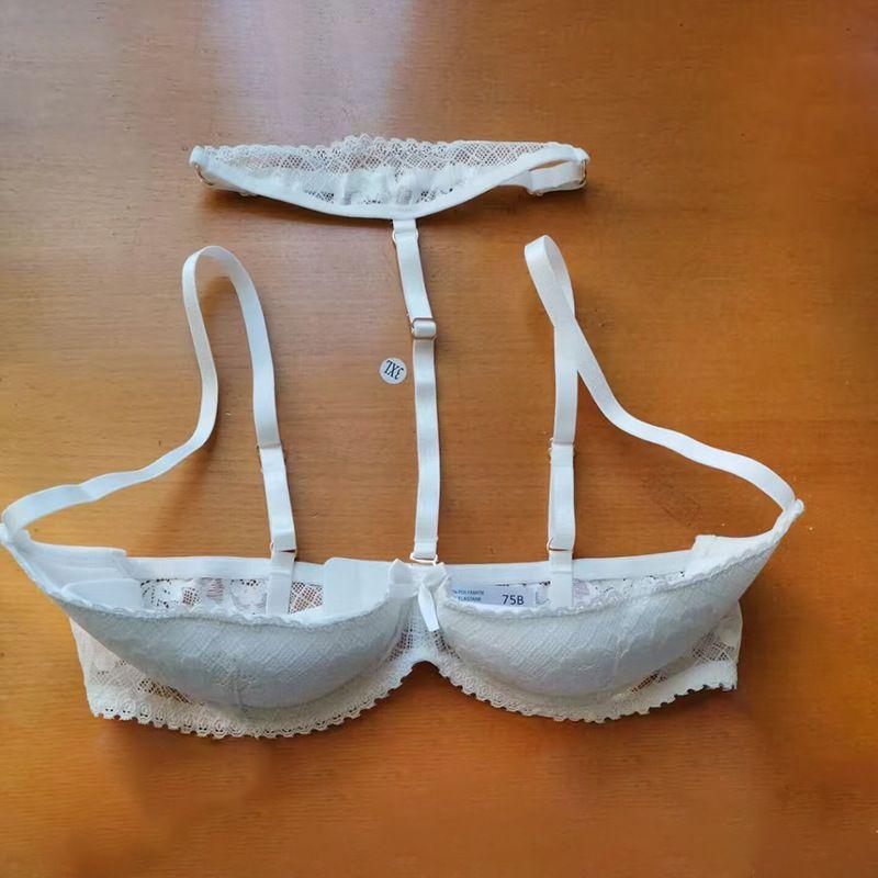 

New Cross-Border Lace Chest Plate with Holes Hanging Neck Sexy Push up Bra Sexy Gyaru Underwear for Free Underwear 70B Rice White