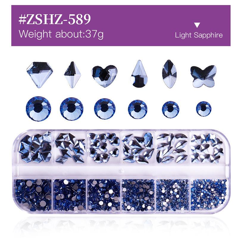 12 Grid Box Nail Art Rhinestone Flat Bottom Nail Art Special-Shaped Diamond Mixed Small Round Diamond Diy Nail Art Jewelry