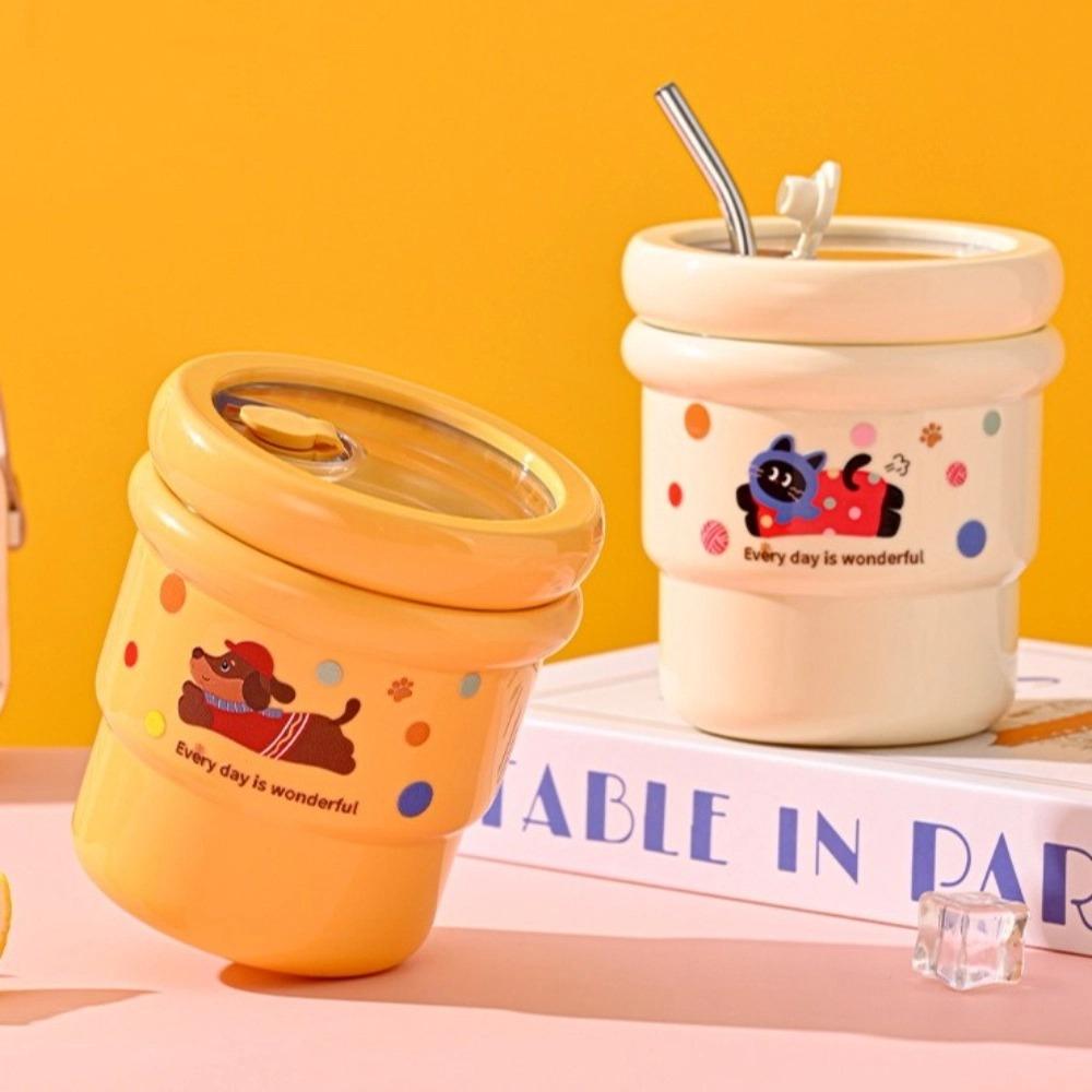 Leakproof Coffee Travel Mug Insulated Leakproof Drinking Cup Cute Stainless Steel Mug  Office