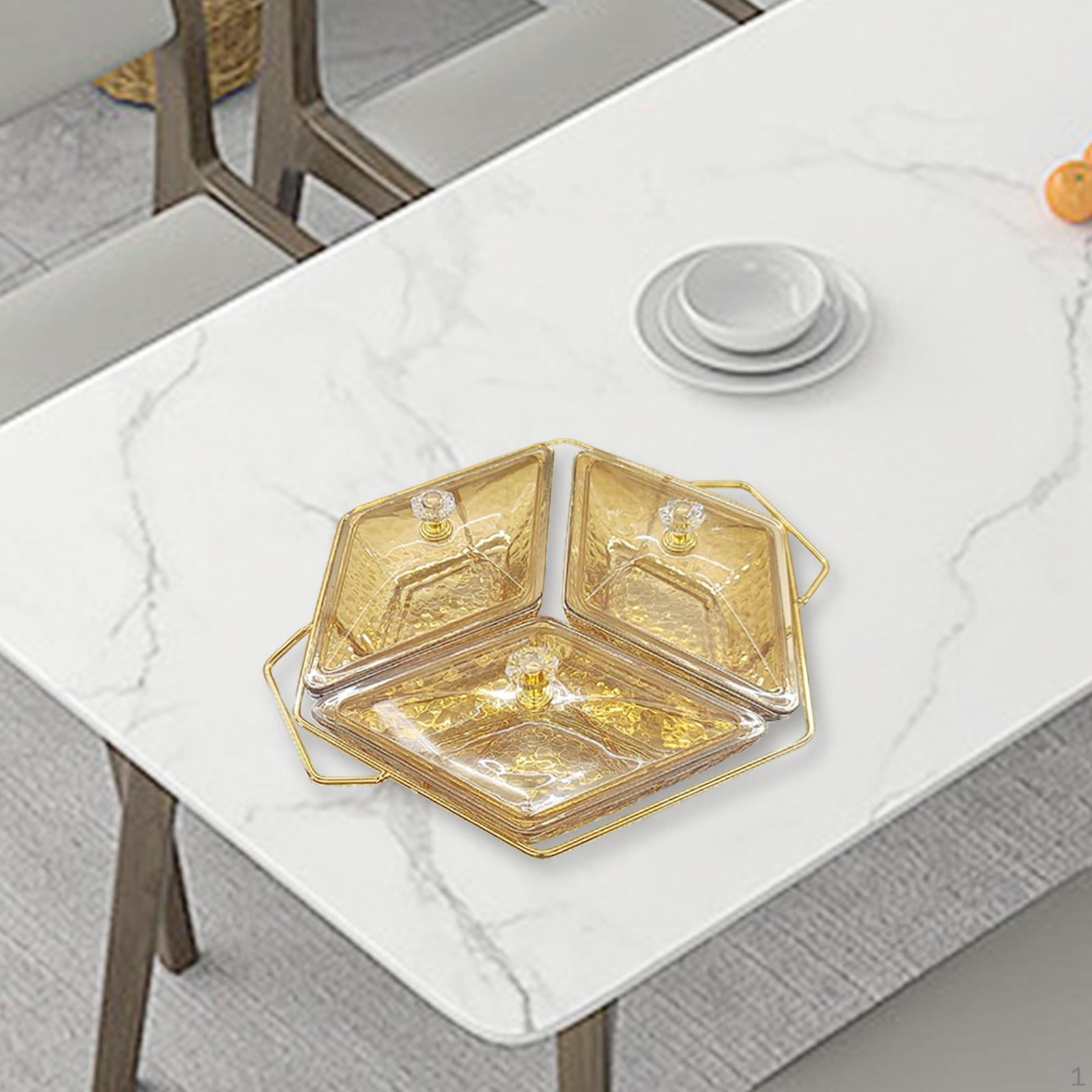 Разделенная тарелка Стеклянная тарелка для закусок Портативная Многофункциональная с подставкой Современная Сервировка 3 Compartments