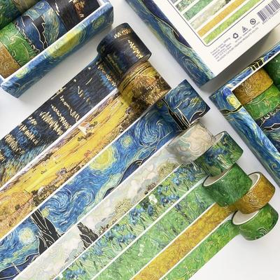 8 Stück Heißprägung Washi Tape Set Van Gogh Gemälde Kunstband Tagebuch Dekoration Aufkleber Schreibwaren DIY Material Dekoratives Band