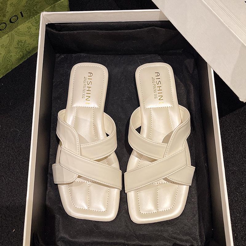 

Интернет знаменитости тапочки женская летняя одежда ins tide 2025 новый сказочный ветер нежный французский дизайн чувство плоское дно одно слово 35 бежевый