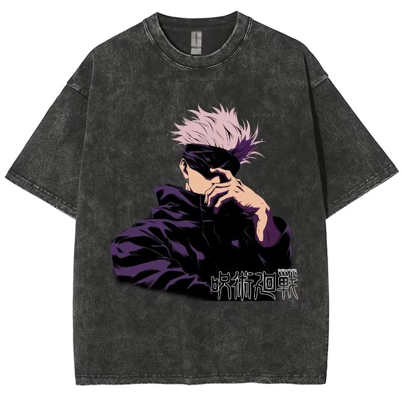 Anime Jujutsu Kaisen Gojo Satoru T-Shirts Gewaschen Herren Damen Baumwolle Harajuku T-Shirts Ryomen Sukuna Retro für Herren Damen Oberteile
