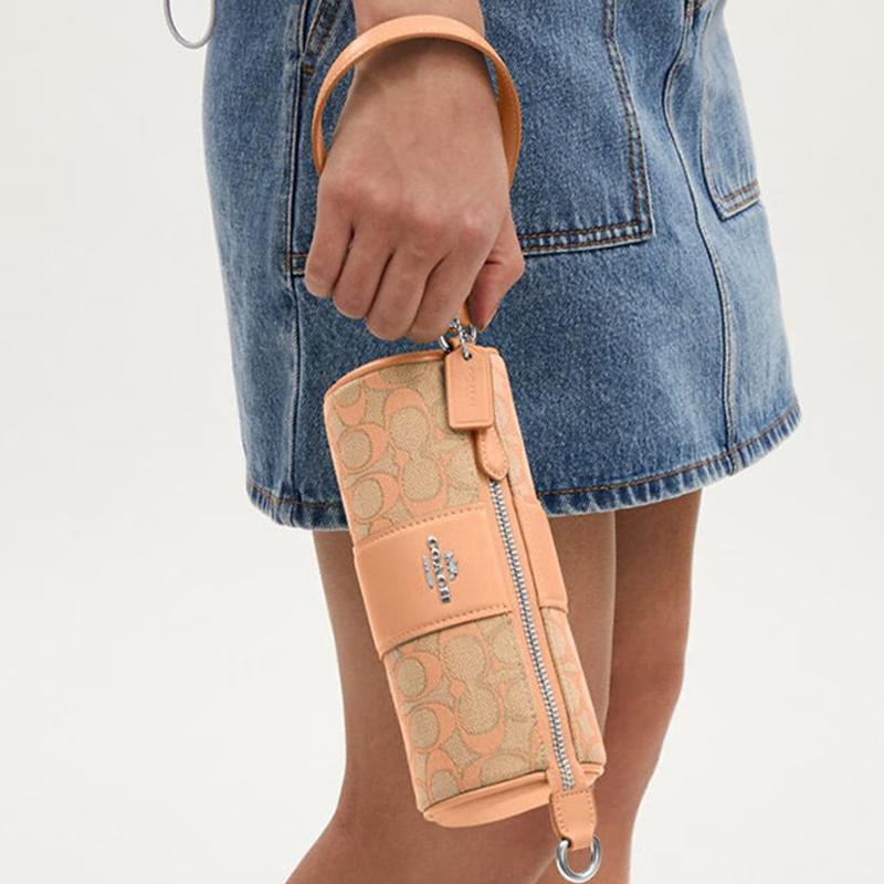 Coach Nolita 20 Classic Monogram Zip Closure Fabric And Leather Shoulder Tote Bag Small Women Handbags Light-Orange CU003-SVS9W