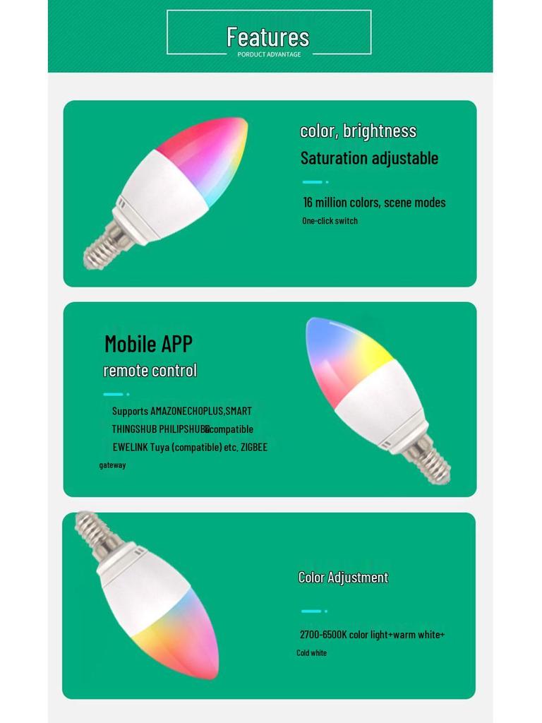 Zigbee Smart Candle Light: Alexa-Enabled, Color-Changing, Dimmable Mobile App Remote Support.