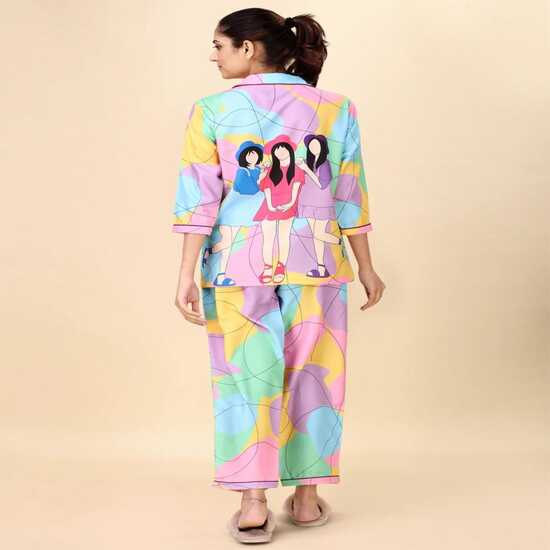 

Женский пастельный пижамный комплект с абстрактным принтом и графикой на спине | Пижамный комплект с рукавом 3/4 XXL