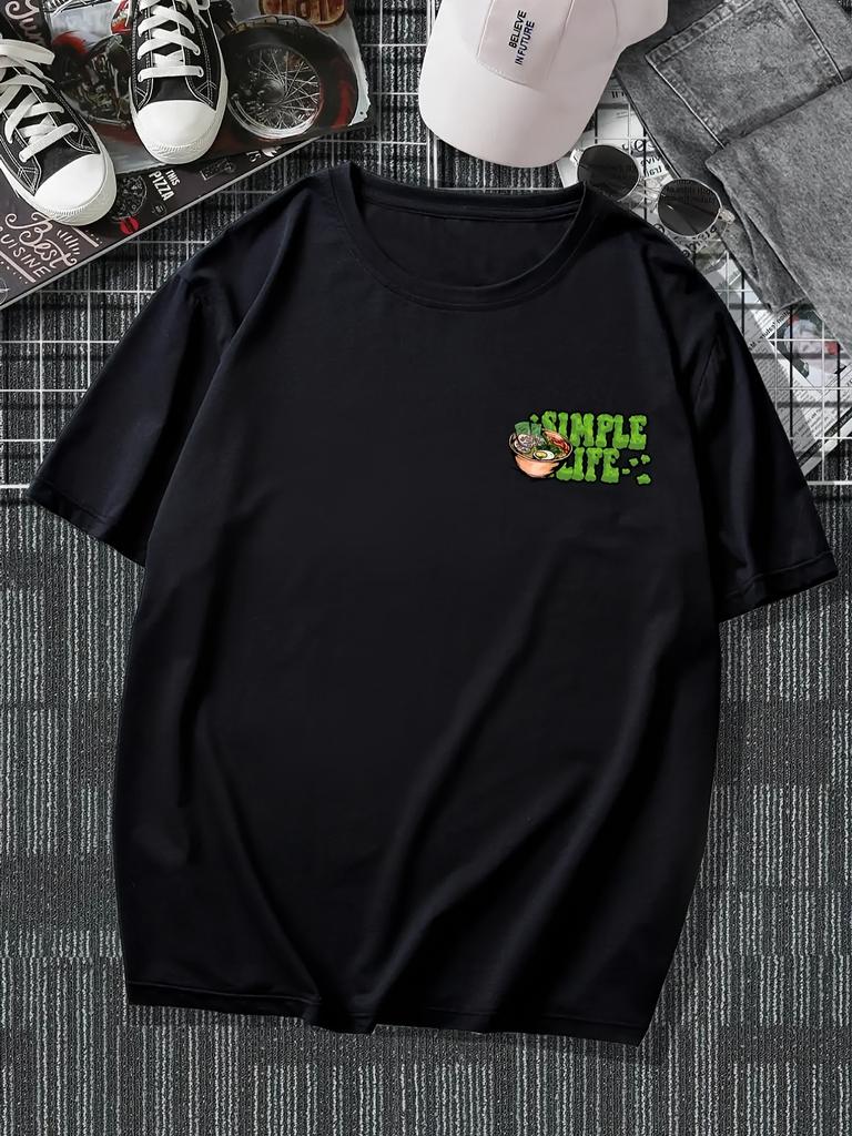 Comic Erde und Totenkopf und Buchstabenmuster Herren Trendiges Kurzarm Rundhals T-Shirt Sommer Outdoor Mode Streetwear