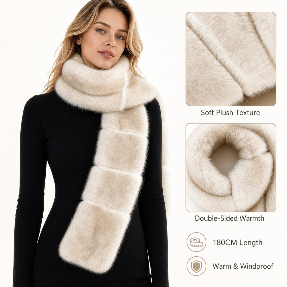Faux Fox Fur Plush Scarf Double-sided Neck Scarf New Neck Warmer  Women Girl
