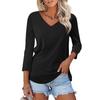 Casual Women V Neck Three Quarter Sleeve Regular Fit Solid T Shirt