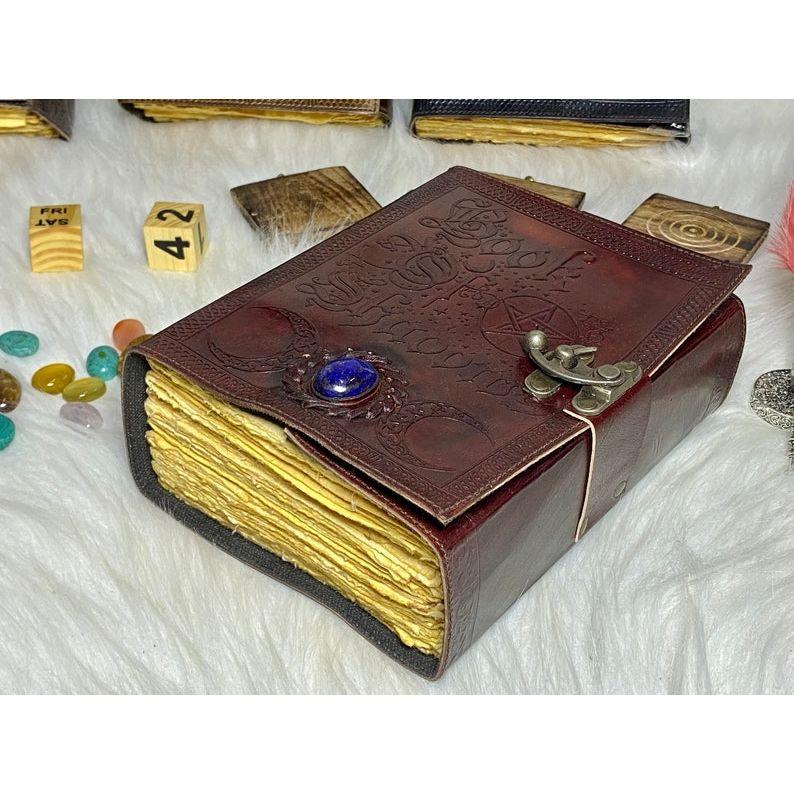 Book of shadows vintage leather journal  grimoire journal with handmade deckle edge paper gifts for men and women