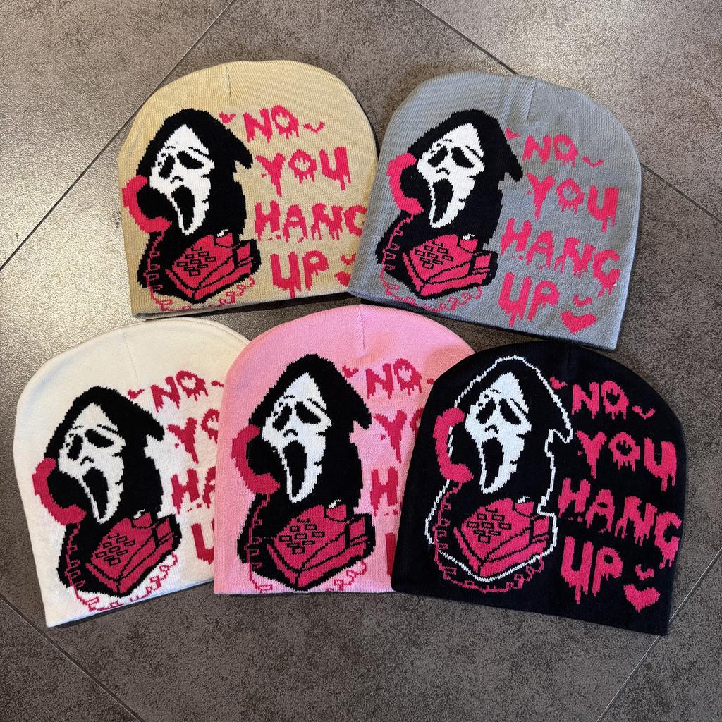 Ghost Pattern Halloween Letter Knitted Hat For Trendy Casual And Use Outdoor