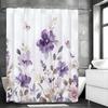 Purple Crushed Shower Curtain, Abstract Watercolor Floral Botanical Butterfly Rustic Farmhouse Bathroom Decorative Shower Curtai