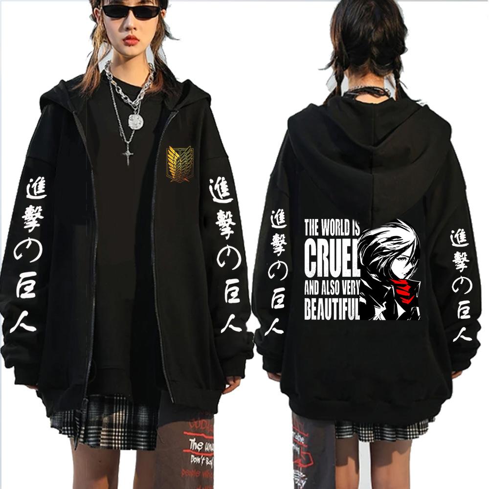 Harajuku Anime Manga Attack On Titan Levi Graphic Printed Hooded Men Women Zipper Hoodies Male Sweatshirt Manga Zip Up Jacket