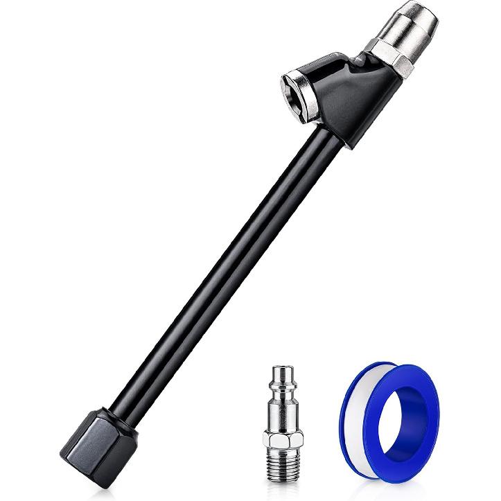 Air Chuck Set, 1/4" FNPT Extended Reach Dual Head Air Chuck W/Quick Plug, 2-Way Connect Tire Air Chuck For Tire Inflator Gauge/Air Compressor, Tire