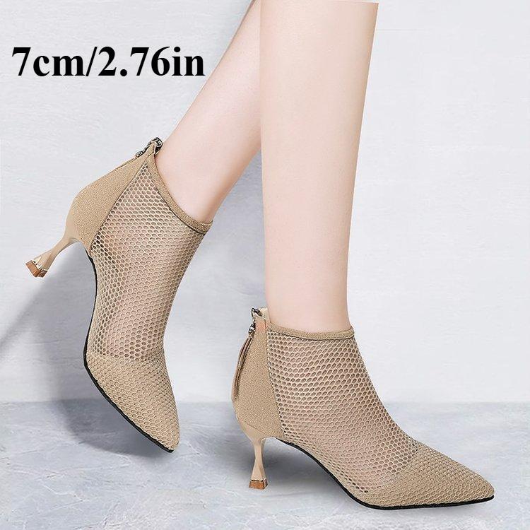 

Women s Mesh Breathable Spring, Autumn and Summer Sandals Zipper Medium Fine Heel Hundred Cool Boots 40 хакі