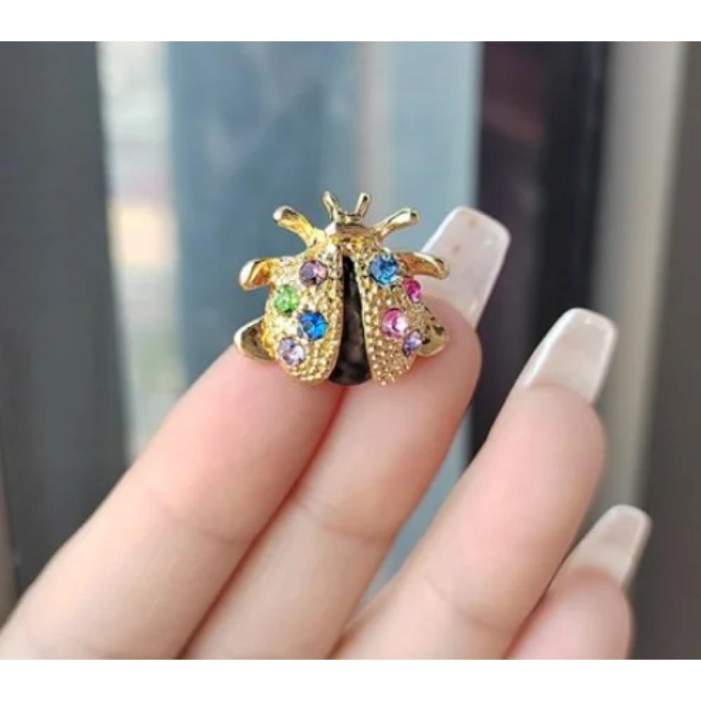 Fashion Ladybug Enamel Pin Rhinestone Green Leaf Insect Bug Brooches Small Collar Brooch Broach Women Men Jewelry Scarf Clip