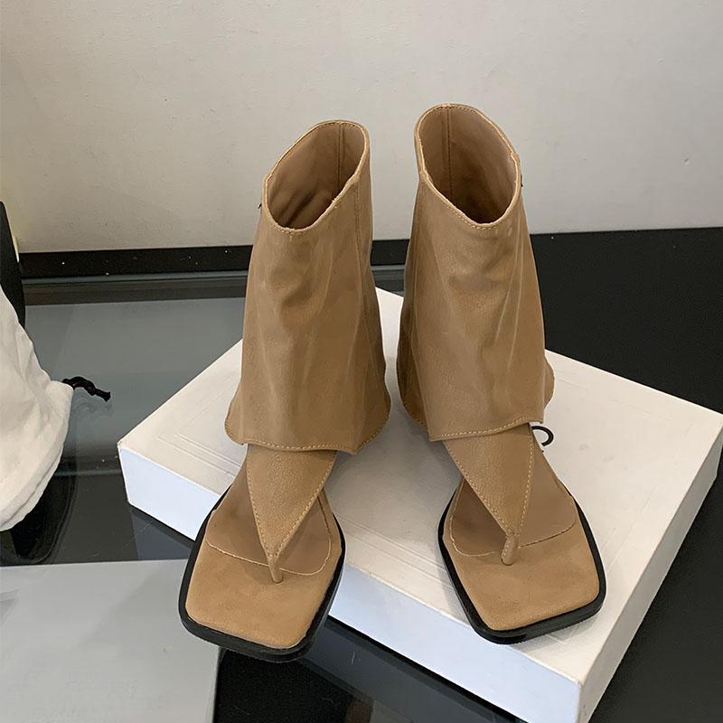 Fashion Female Open Toe Footwear Slip On Women Sandals Ankle Boots With Heels Fashion Buckle Ladies Short Booties Shoes Flip Flops