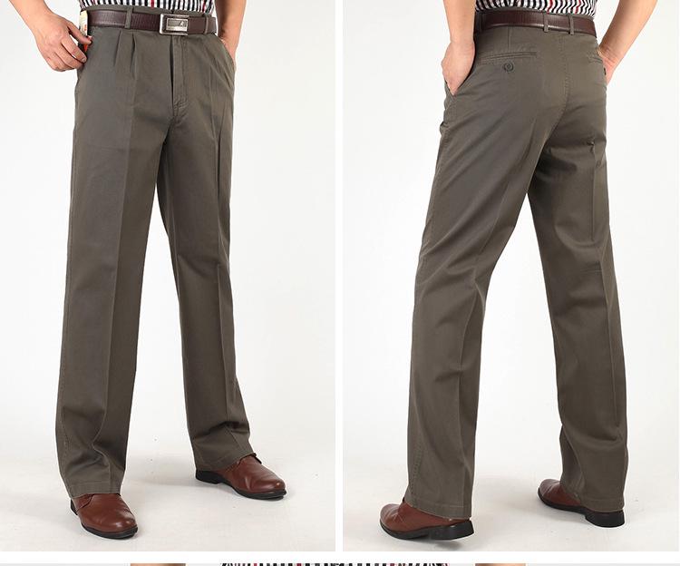 Men’s High Waist Cotton Pleated Loose-Fit Pants for Spring & Autumn