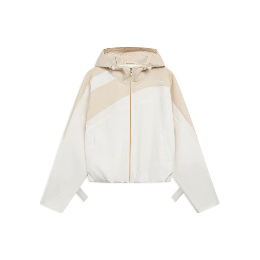 Li Ning Plain Zip-Up Hooded Long Woven Jacket Women Jackets Off-White AFDT012-8