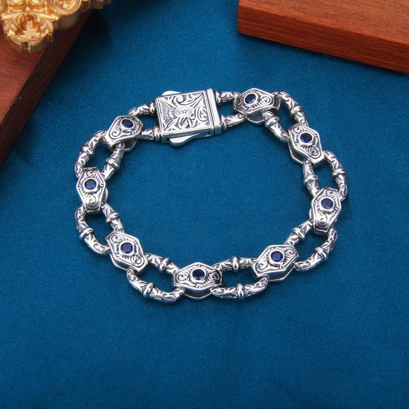 2023 Trendy Men's Wide Bracelet with Floral Vine and Evil Eye Design - European & American Fashion