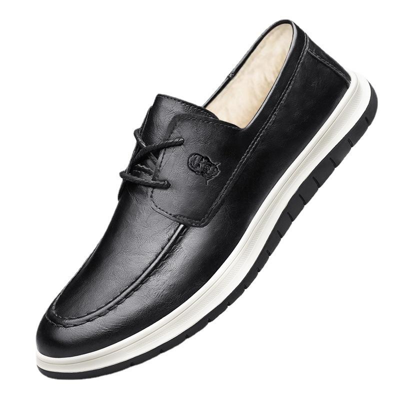 Old man head large size men's shoes velvet fashion lightweight casual leather shoes lace up four seasons men's single shoe factory