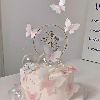 Rosa Schmetterling Kuchenstecker mit goldenen Rändern - Perfekt für Prinzessinnen-Geburtstagsfeiern