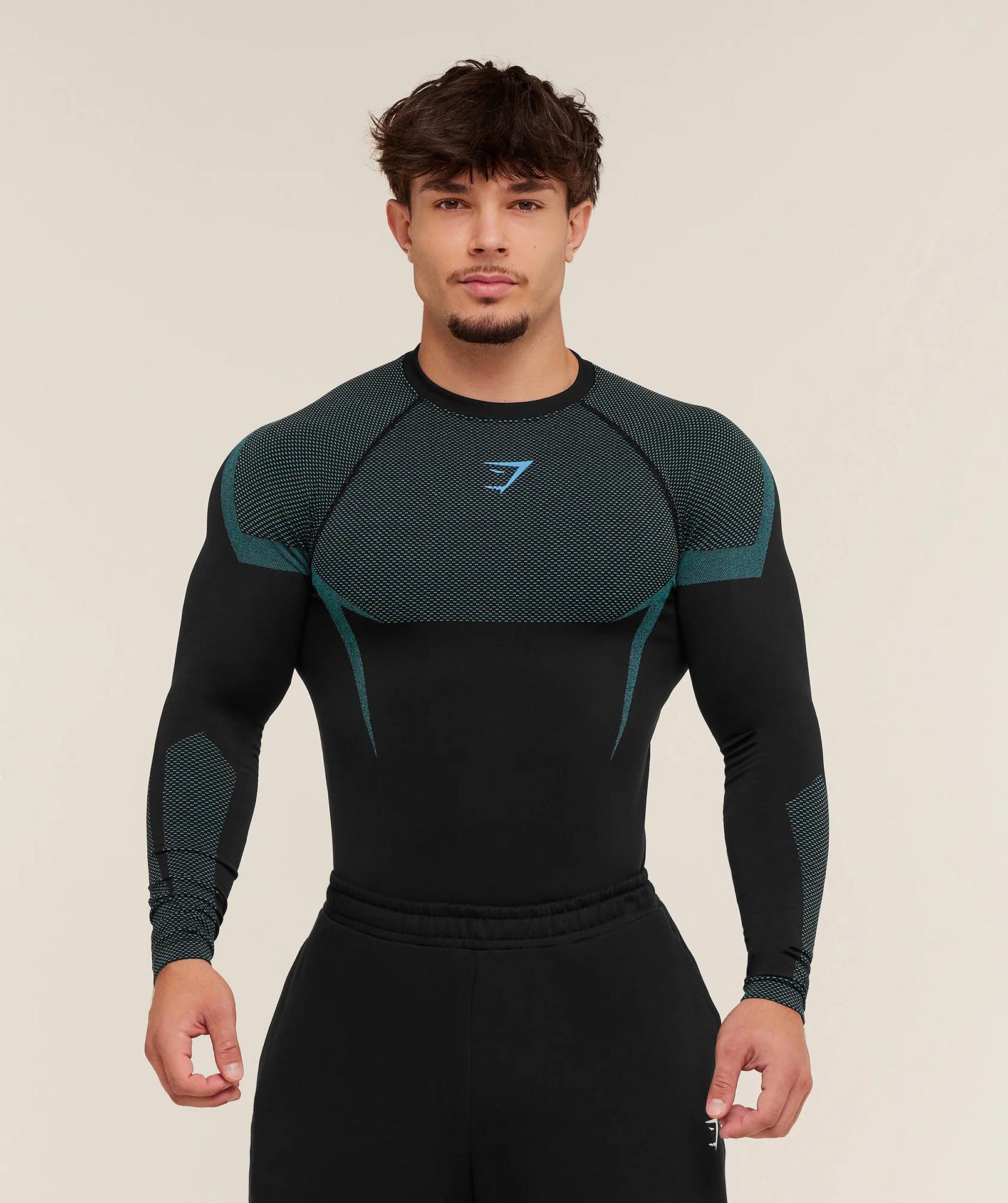 Мужской тренировочный костюм GYMSHARK Onyx с длинным и коротким рукавом, быстросохнущий, дышащий Extra Large