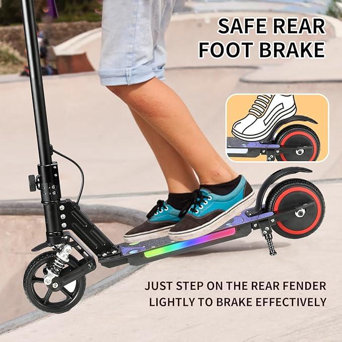 Elektrická koloběžka pro děti ve věku 6-14 let, Skládací design, 130W motor, Max. 8,7 mph, Dojezd 3-5 mil, Barevná LED světla a displej