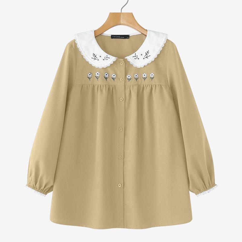 

ZANZEA Женская блузка с кукольным воротником, свободного кроя, с длинным рукавом 3XL