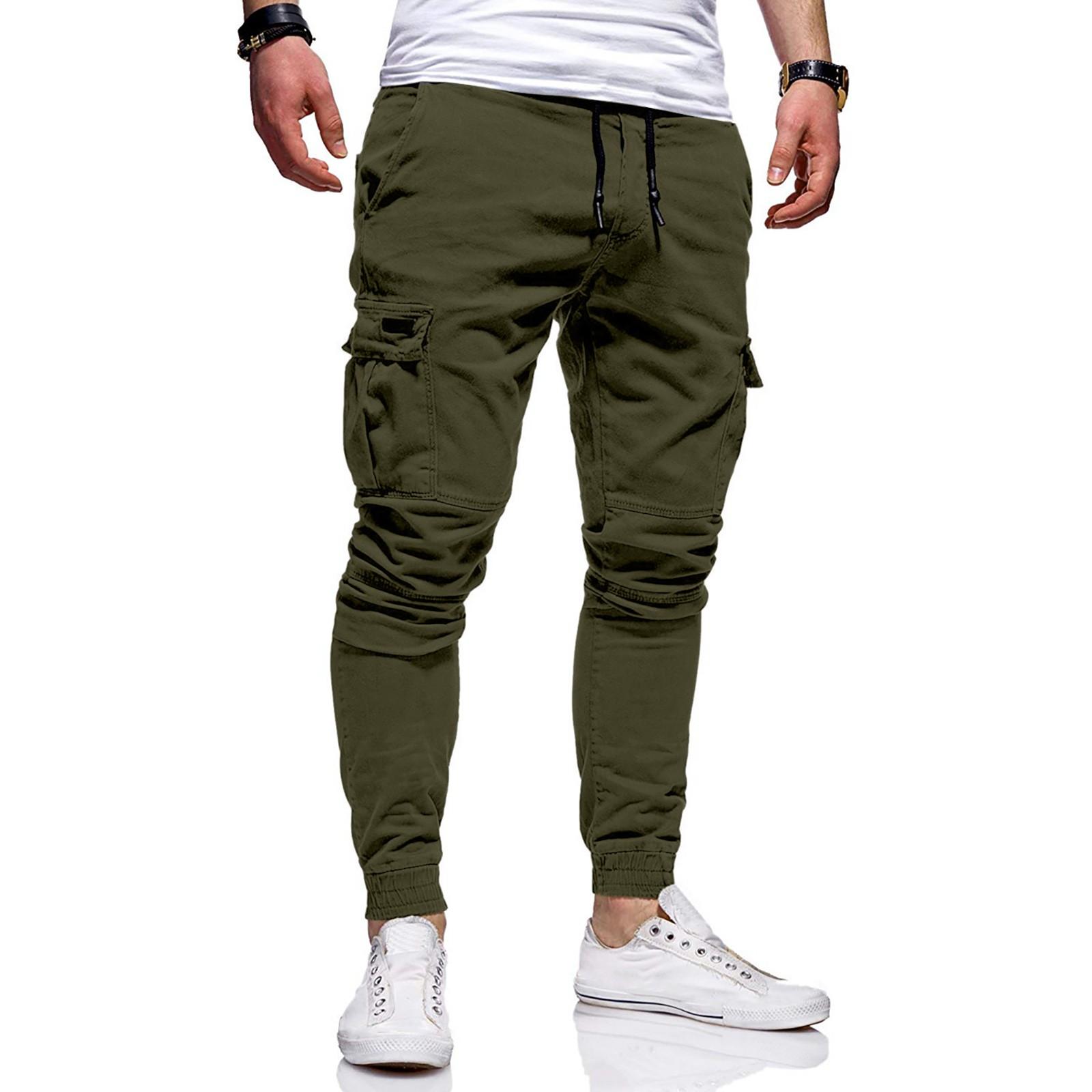 

Men s Loose Casual Multi-pocket Work Pants, Youth Stretch Waist Drawstring Pants XXXL армія зелений колір