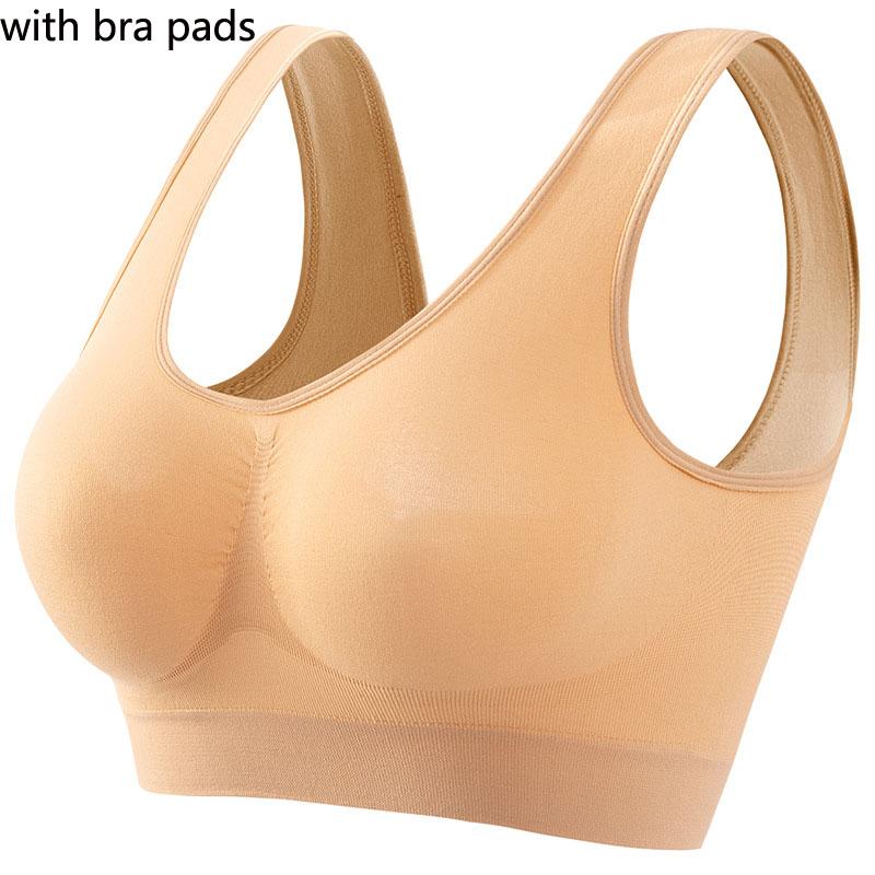 Soutien-gorge de sport de couleur unie pour femme, grande taille, anneau non en acier, froncé, section fine, avec sous-vêtement rembourré sexy