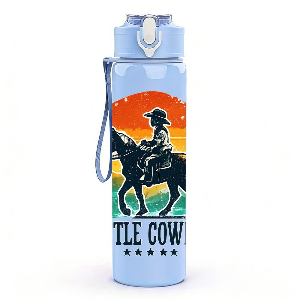1PC Little Cowboy Horse Sunset 750ml Color Plastic Sports Water Bottle Leakproof Flip Straw Lid Suitable for Sports Office Home Use