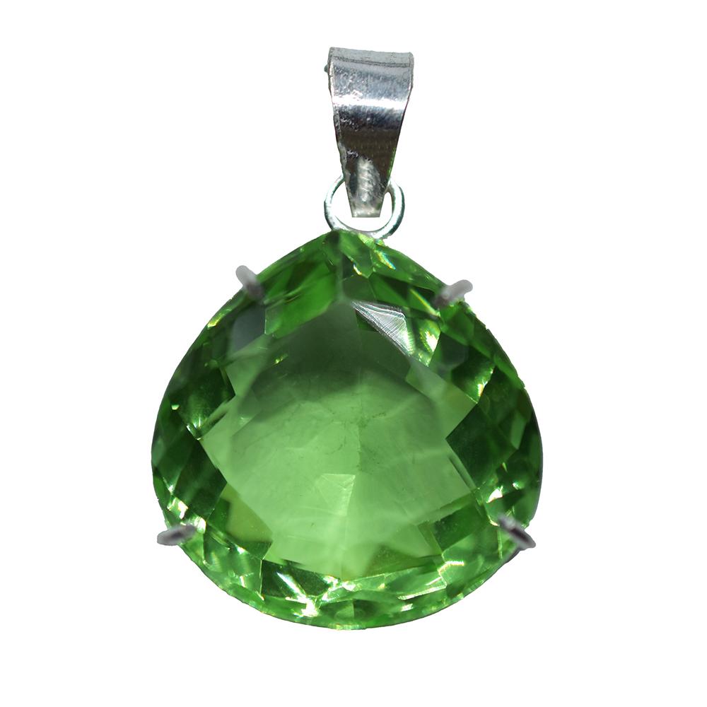 Gem-Verified Green Topaz 925 Sterling Silver Pendant 94.85 Ct Gems Lab Created My-376-k