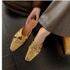 Fashion Women's Slippers Square Toe Metal Decoration Square Heel Women's Mules Leisure Daily Cover Toe Sexy Zapatillas De Mujer