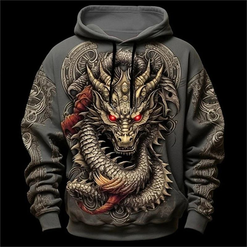 Herren-Hoodie mit chinesischem Drachen-Print, Mode 3D-Drachenmuster, neues Sweatshirt, Hip Hop Harajuku, übergroßer Pullover, Herrenbekleidung