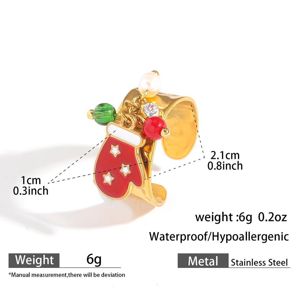 MYA 18k Gold Plated Open Ring with Reindeer & Snowflake Design