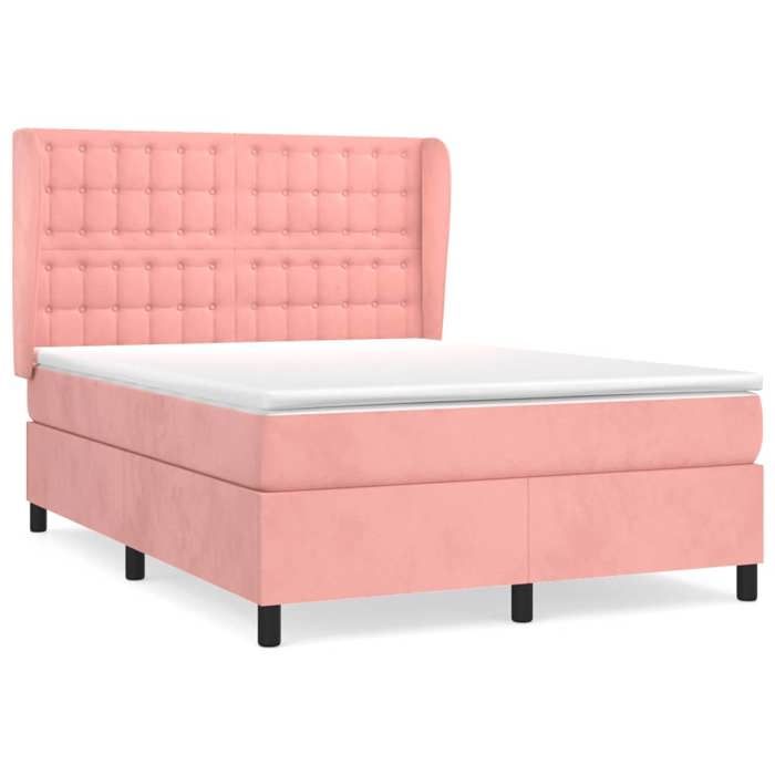 3129452 vidaXL Divan Bed with Mattress Pink 140x190 Cm Velvet
