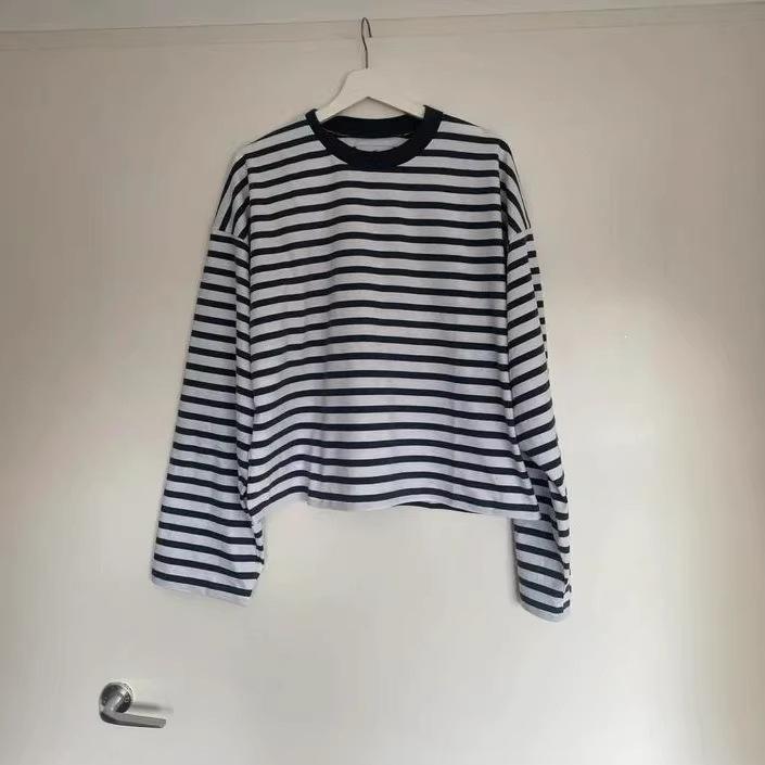 Fashion Striped T-shirt Summer New Loose Foreign Style Top Medium and Long Ins Short Sleeves
