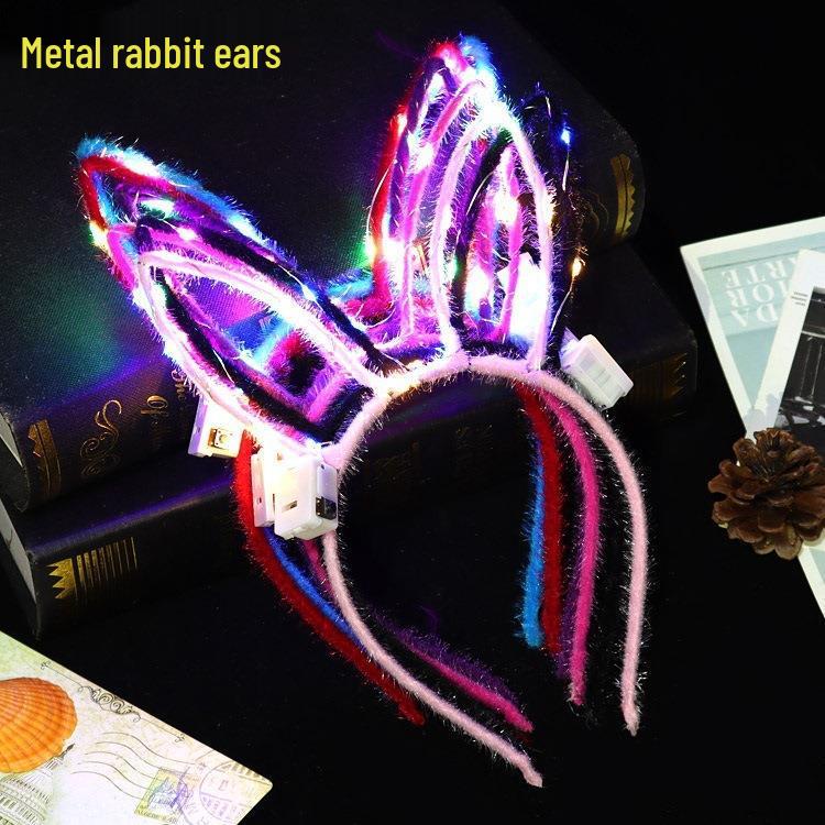 Luminous Rabbit & Cat Ear Headbands with Feather Clips - Perfect for Night Events & Gifts