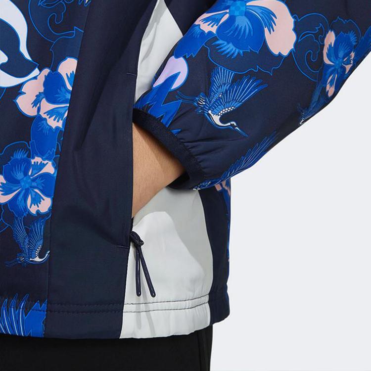 Adidas Aop Block Jacket Fleece Warm Casual Sports Hooded Jacket Women Jackets Blue GT6488