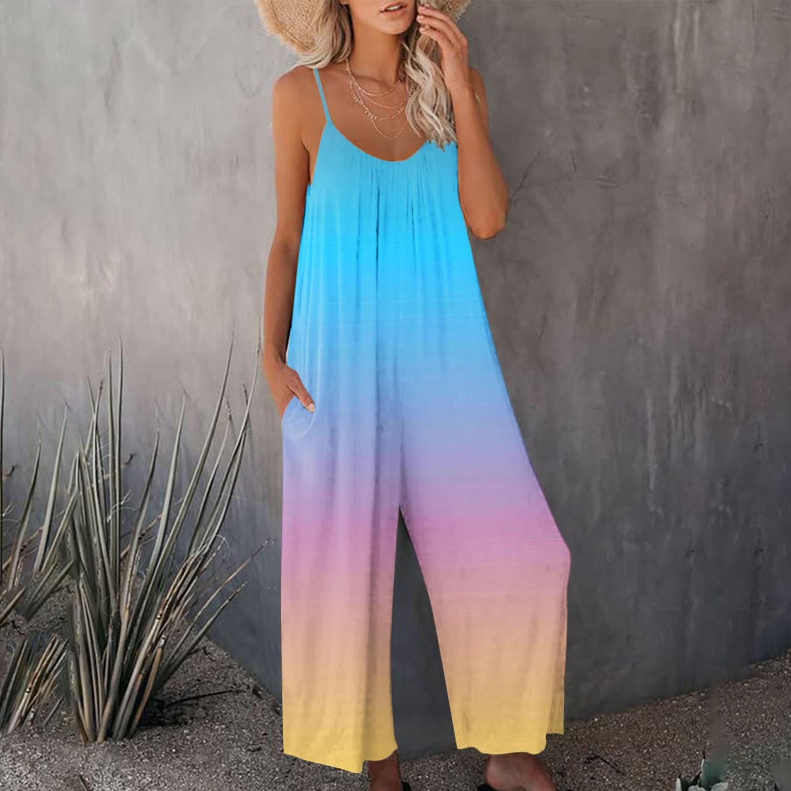 

Women s Casual Sleeveless Adjustable Strap Jumpsuit Long Pants Jumpsuit With Pockets L