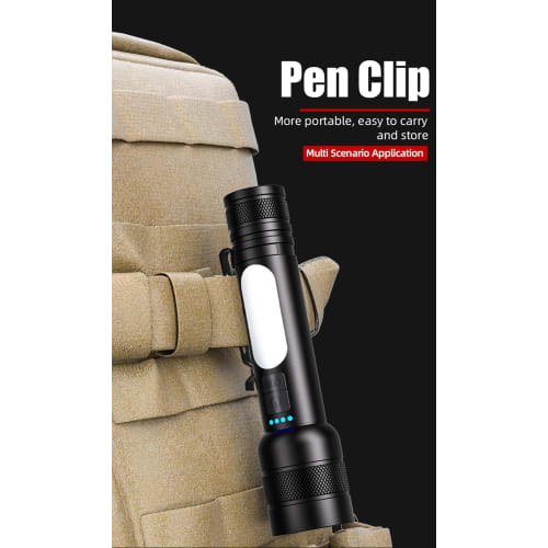 Rechargeable LED Flashlight, Ultra-Bright, 4-Mode, COB Work Light with Magnetic Tail, Compact, Zoomable, Military Grade, Powerful, Waterproof, for Dis